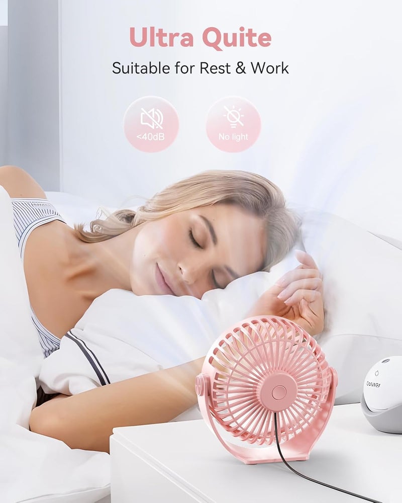 Edvision USB Desk Fan, 5 Inch Mini Portable, 3 Speeds Strong Airflow Personal Desktop, Detachable Cooling Fan 360° Rotation Quiet Small Fan for Desk Home Office Travel Car, Pink, 5ft Cable - Image 5